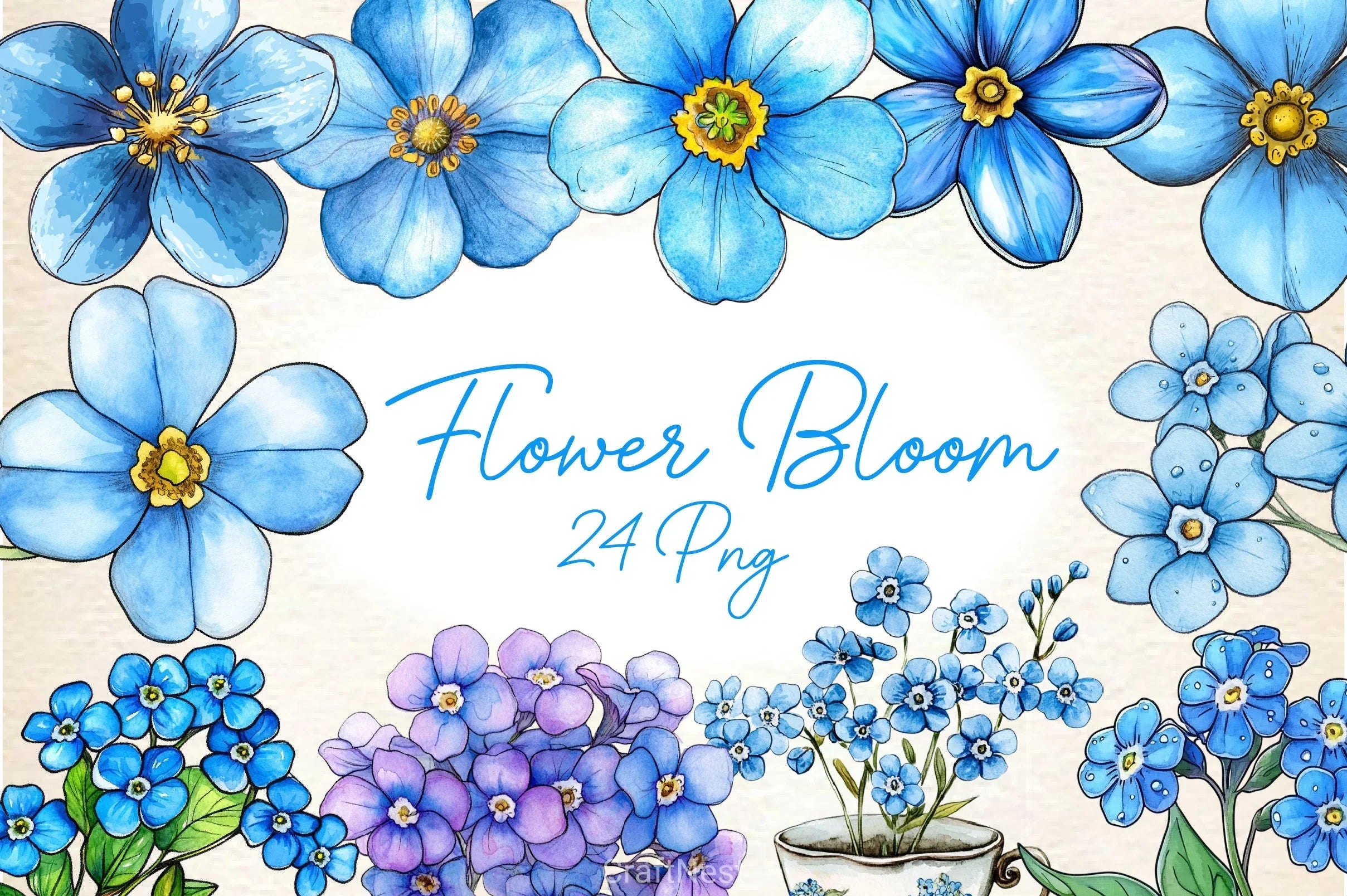 Forget Me Not Flower Bloom Clipart Bundle - CraftNest - Digital Crafting and Art