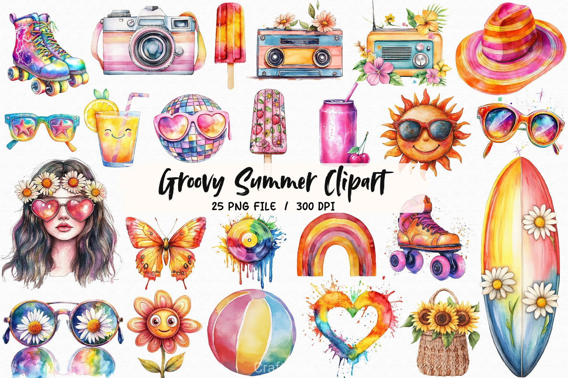 Groovy Summer Clipart Bundle - CraftNest - Digital Crafting and Art