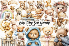 Beige Teddy Bear Nursery Clipart Bundle - CraftNest - Digital Crafting and Art