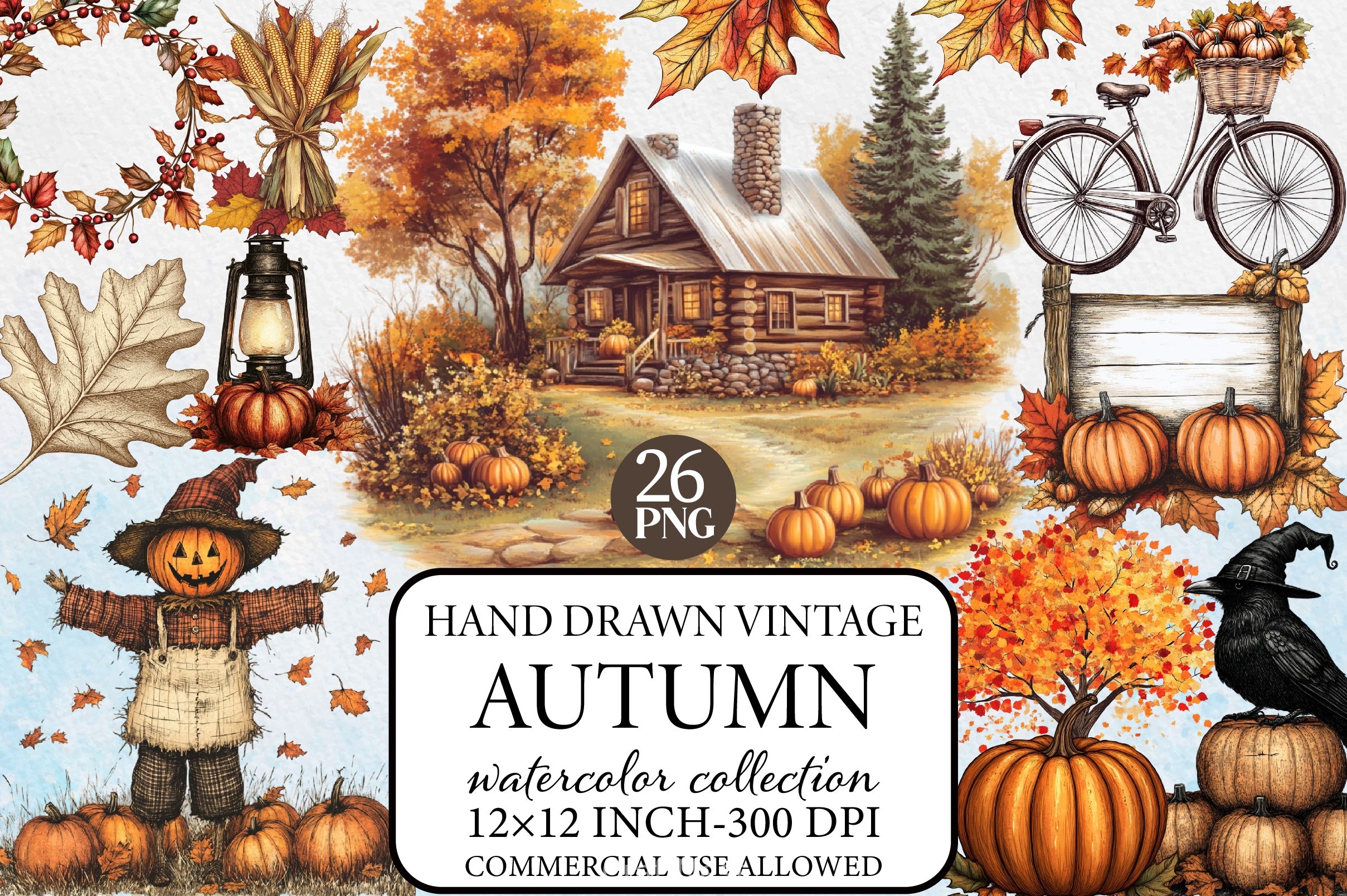 Vintage Autumn Clipart Bundle - CraftNest - Digital Crafting and Art
