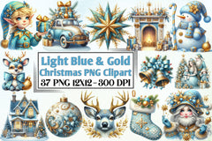 Light Blue & Gold Christmas Clipart Bundle - CraftNest - Digital Crafting and Art