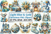 Light Blue & Gold Christmas Clipart Bundle