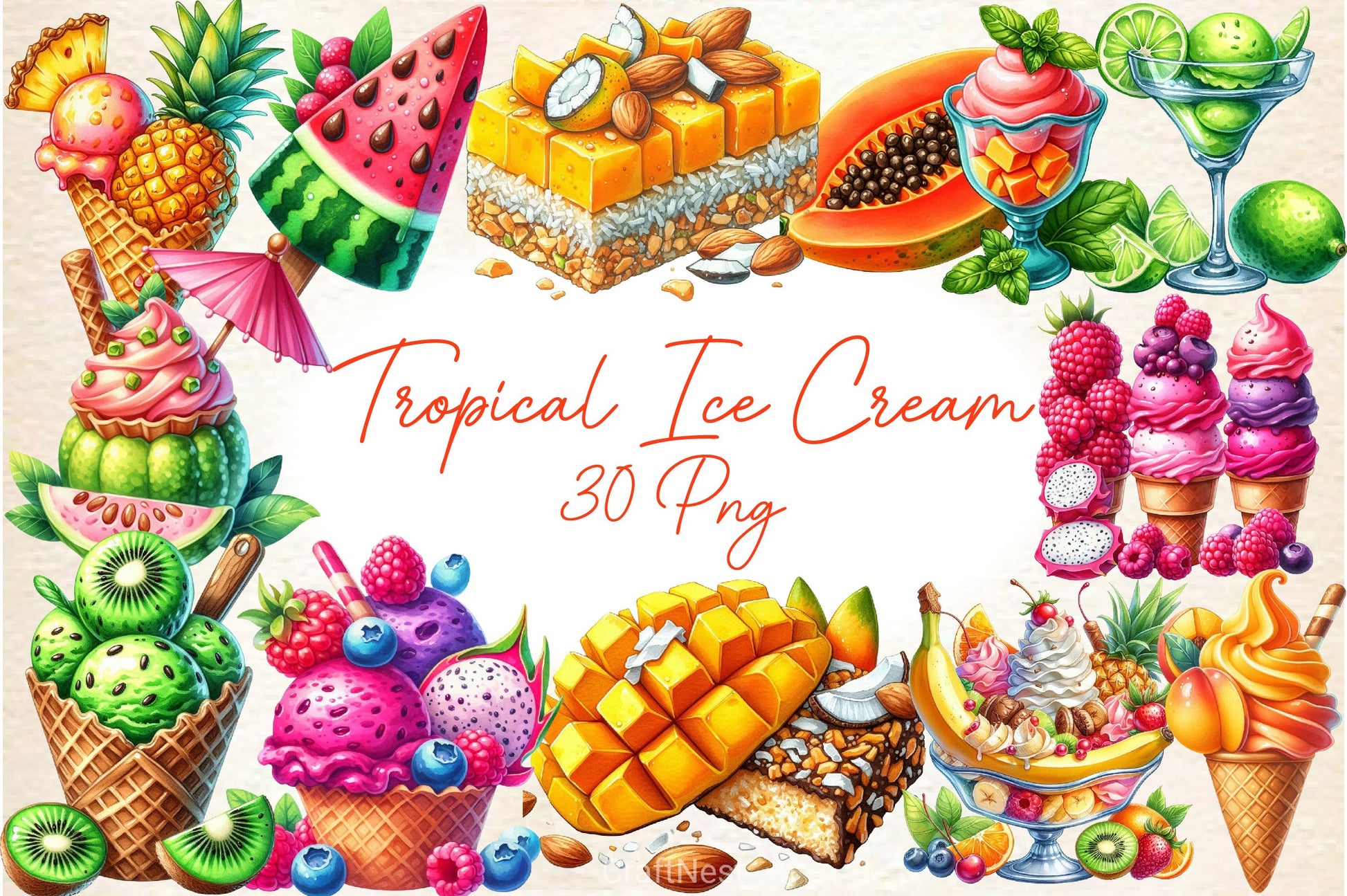 Tropical Ice Cream & Sorbets Clipart Bundle - CraftNest - Digital Crafting and Art