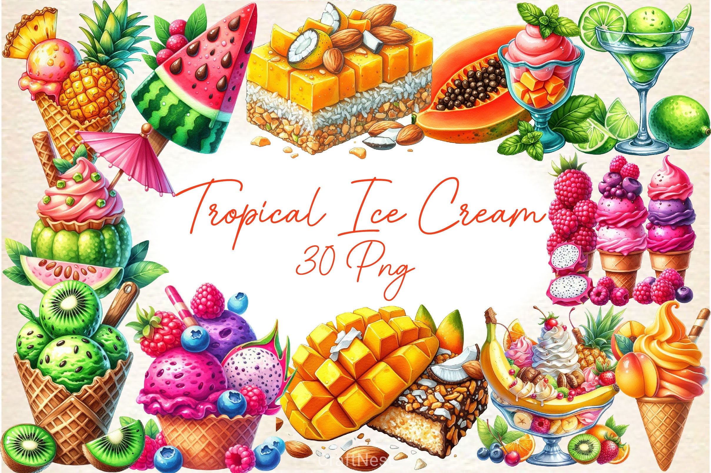 Tropical Ice Cream & Sorbets Clipart Bundle - CraftNest - Digital Crafting and Art
