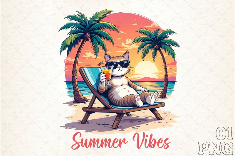 Summer Vibes Cat Clipart Bundle 1 - CraftNest - Digital Crafting and Art