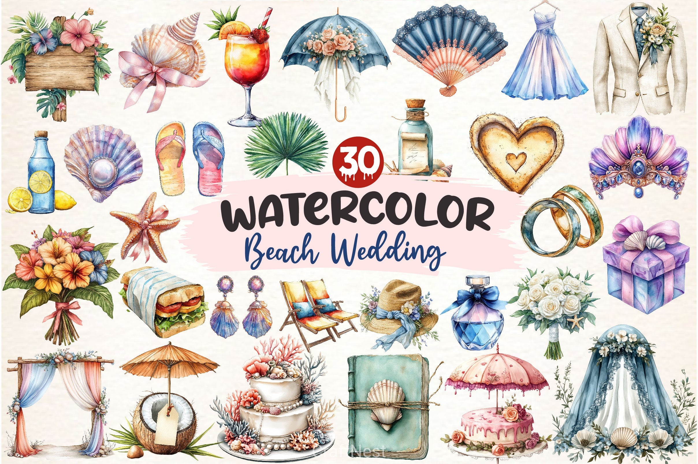 Beach Wedding Set Clipart Bundle - CraftNest - Digital Crafting and Art