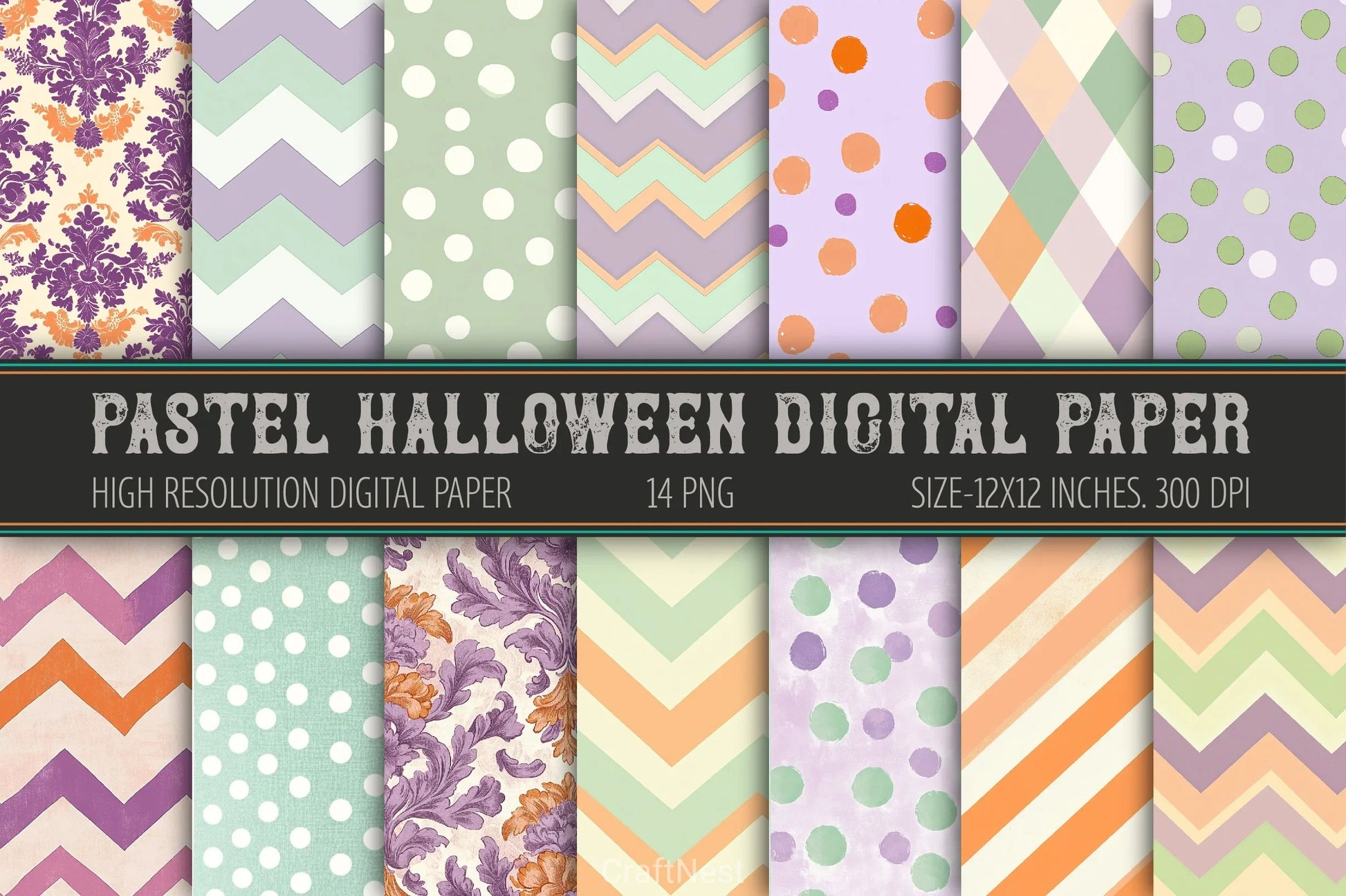 Pastel Halloween Digital Paper - CraftNest - Digital Crafting and Art
