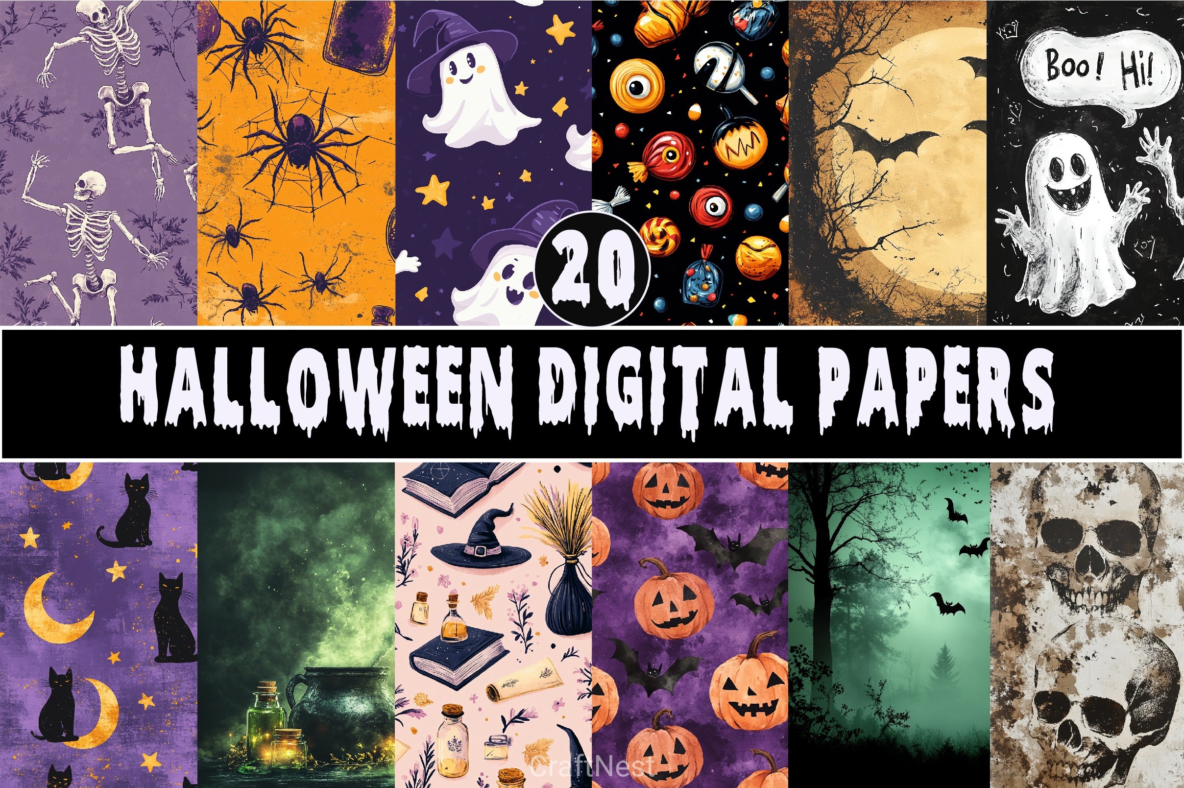 Halloween Digital Papers Set - CraftNest - Digital Crafting and Art