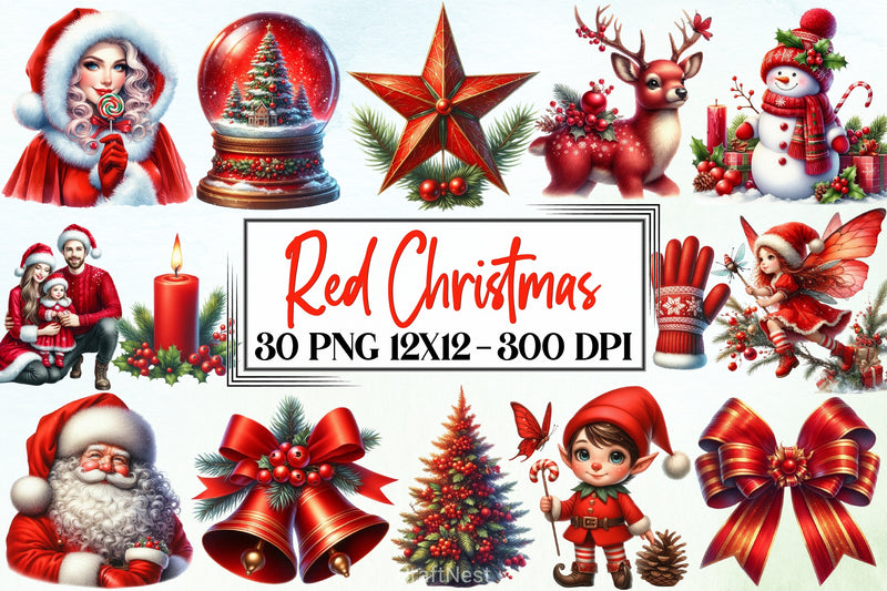 Red Christmas Clipart Bundle - CraftNest - Digital Crafting and Art