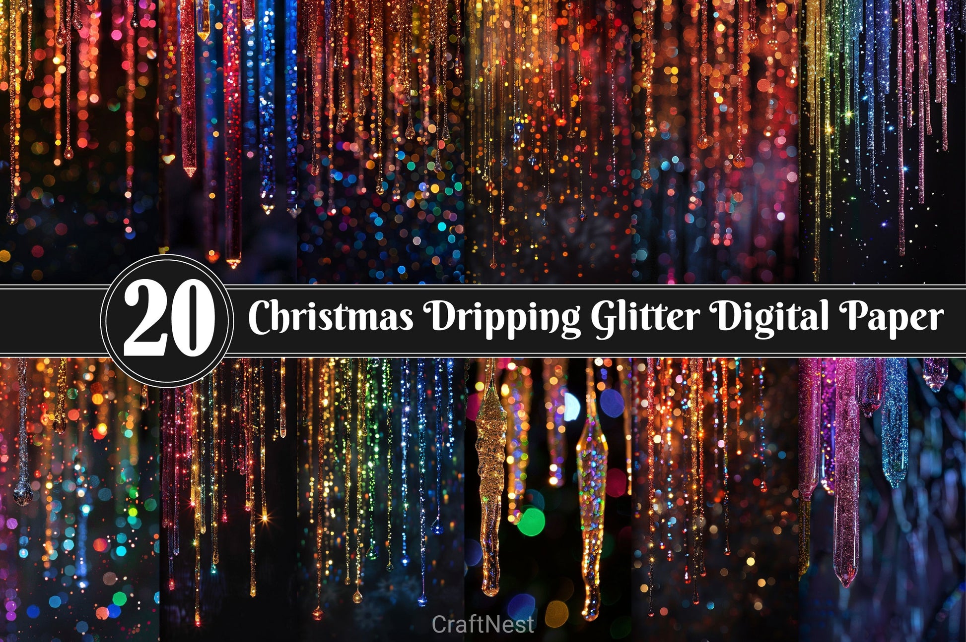 Christmas Dripping Glitter Digital Paper 2 - CraftNest - Digital Crafting and Art