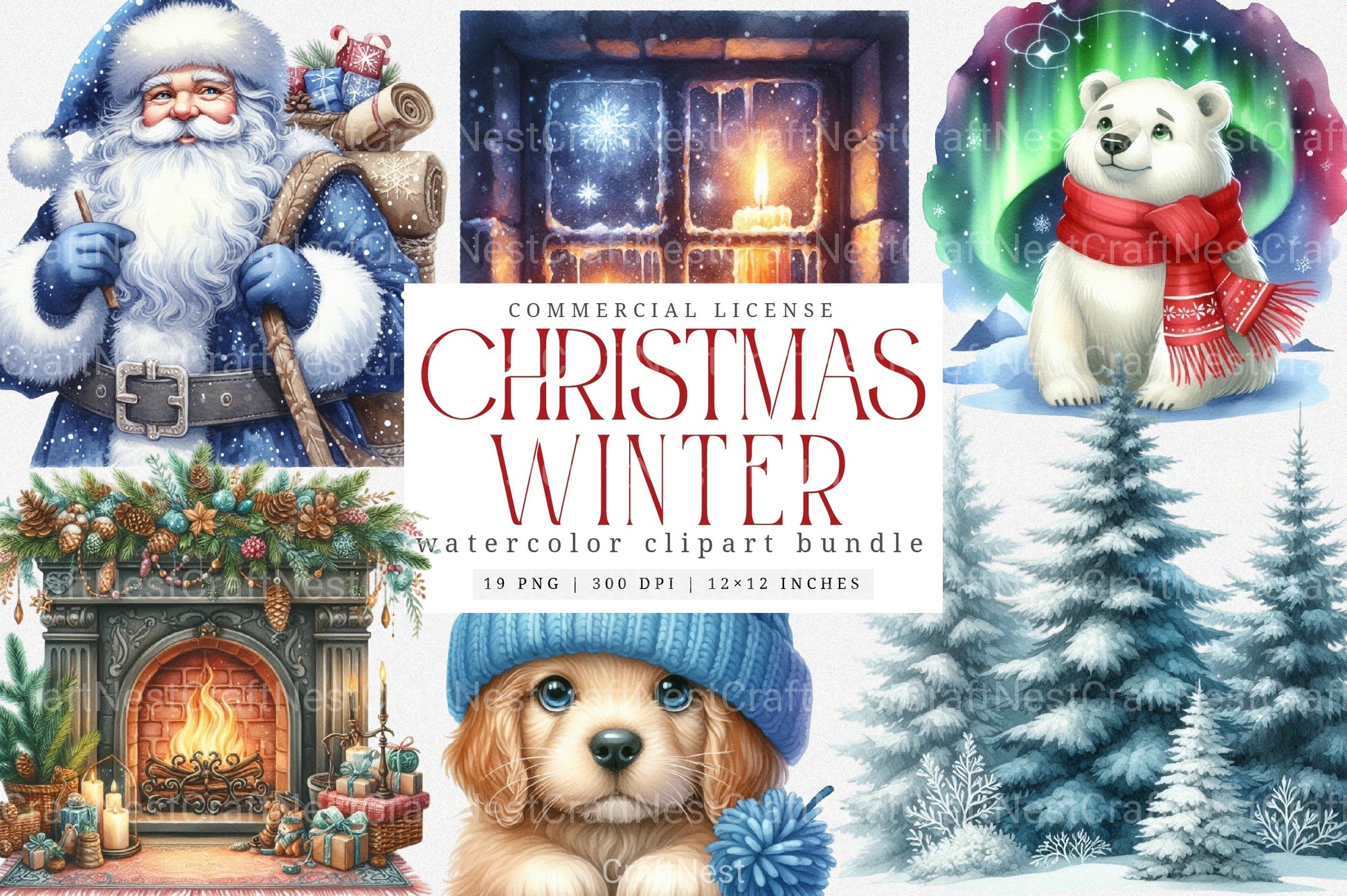 Winter Cozy Blue Designs: Snowman, Cabin, Gnome, Christmas Tree Clipart Bundle - CraftNest - Digital Crafting and Art