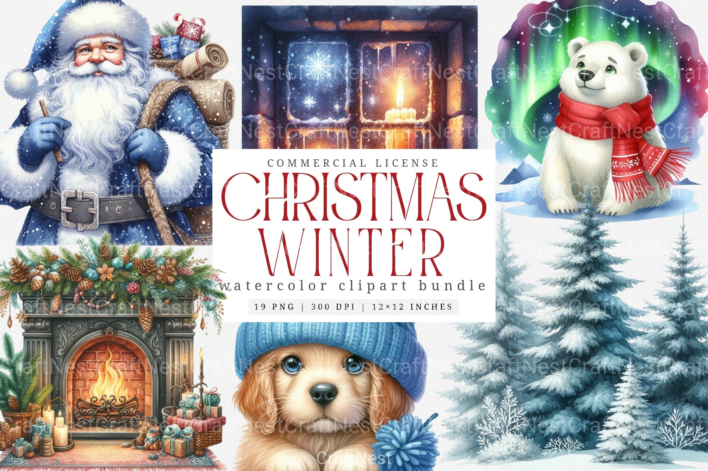 Winter Cozy Blue Designs: Snowman, Cabin, Gnome, Christmas Tree Clipart Bundle - CraftNest - Digital Crafting and Art