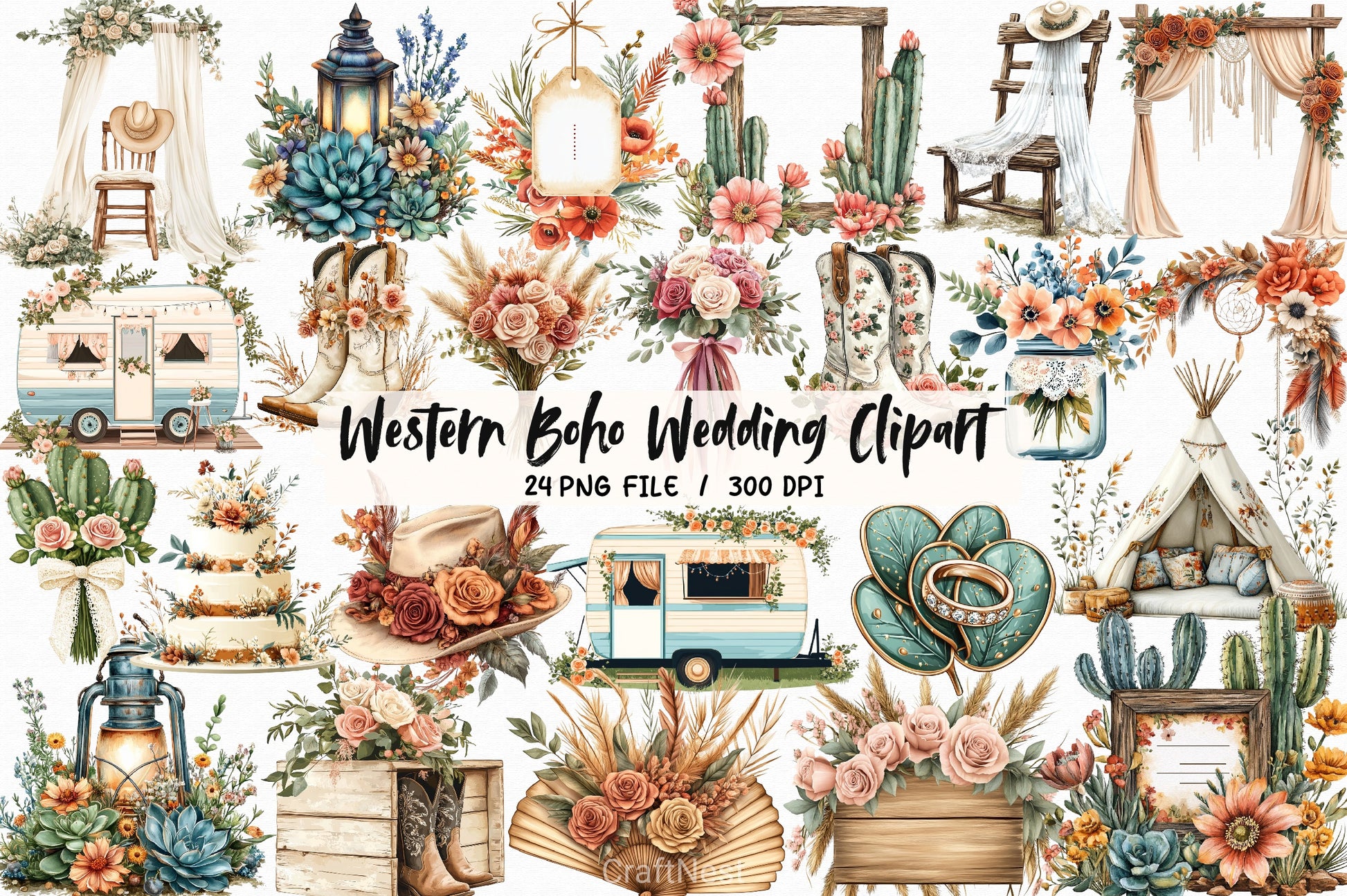 Western Boho Wedding Clipart Bundle 5 - CraftNest - Digital Crafting and Art