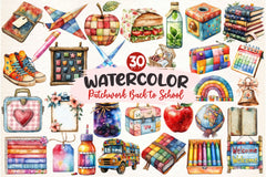 Patchwork Back To School Clipart Bundle - CraftNest - Digital Crafting and Art