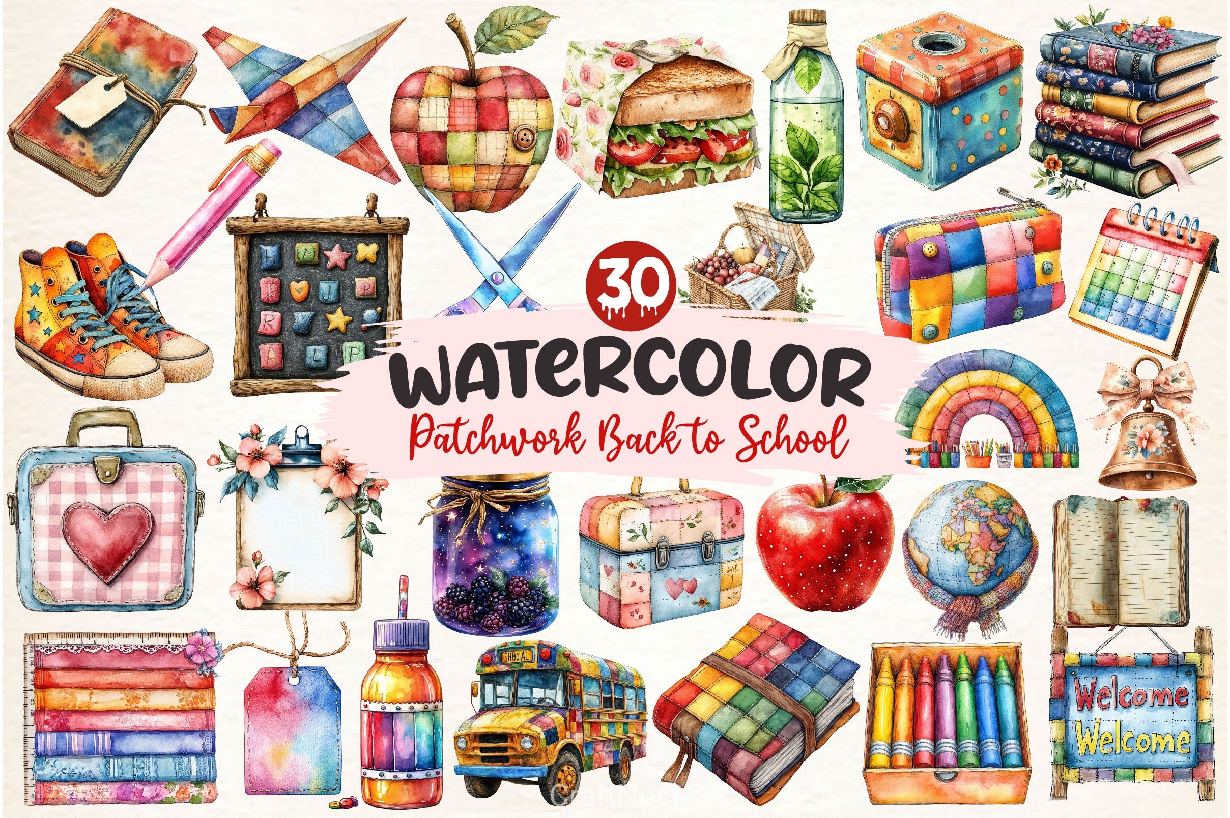 Patchwork Back To School Clipart Bundle - CraftNest - Digital Crafting and Art