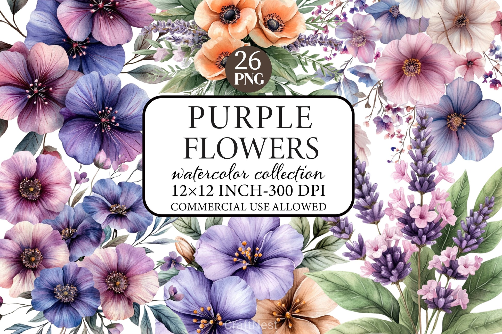 Purple Flowers Clipart Bundle - CraftNest - Digital Crafting and Art