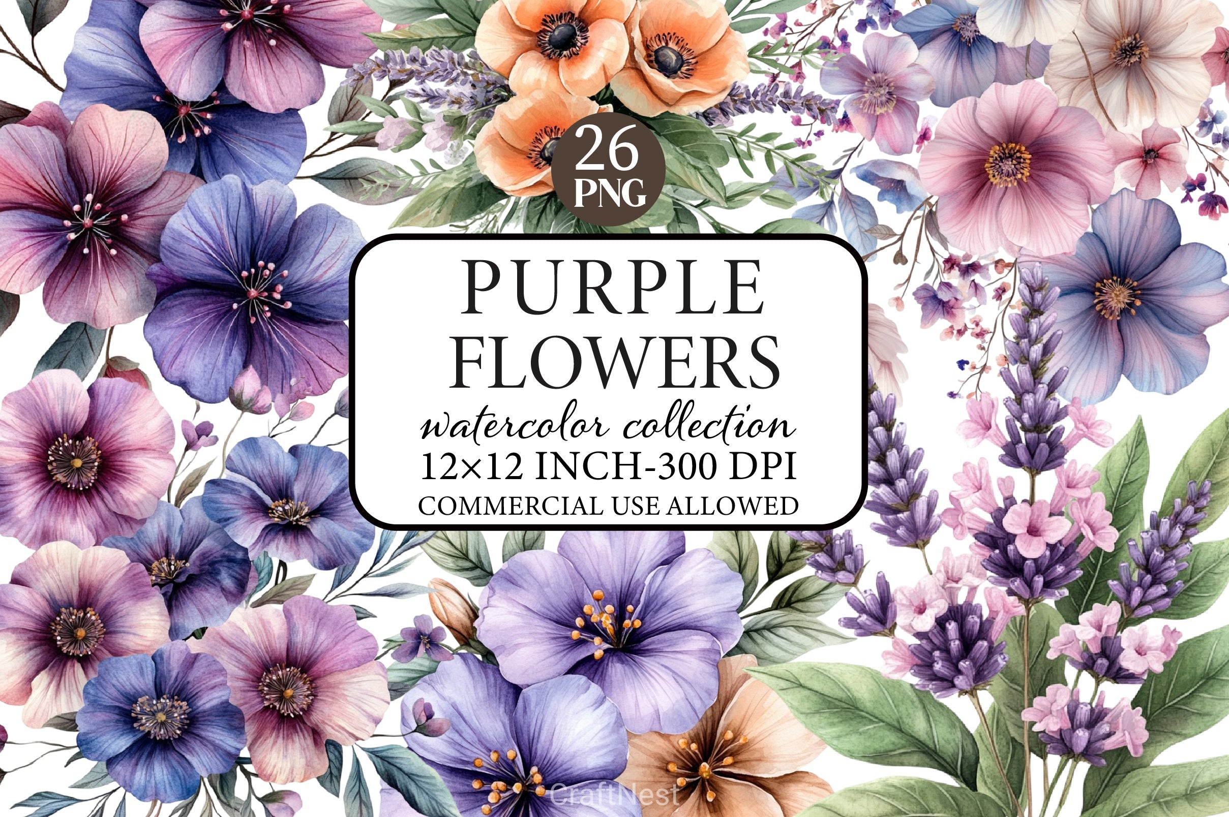 Purple Flowers Clipart Bundle - CraftNest - Digital Crafting and Art