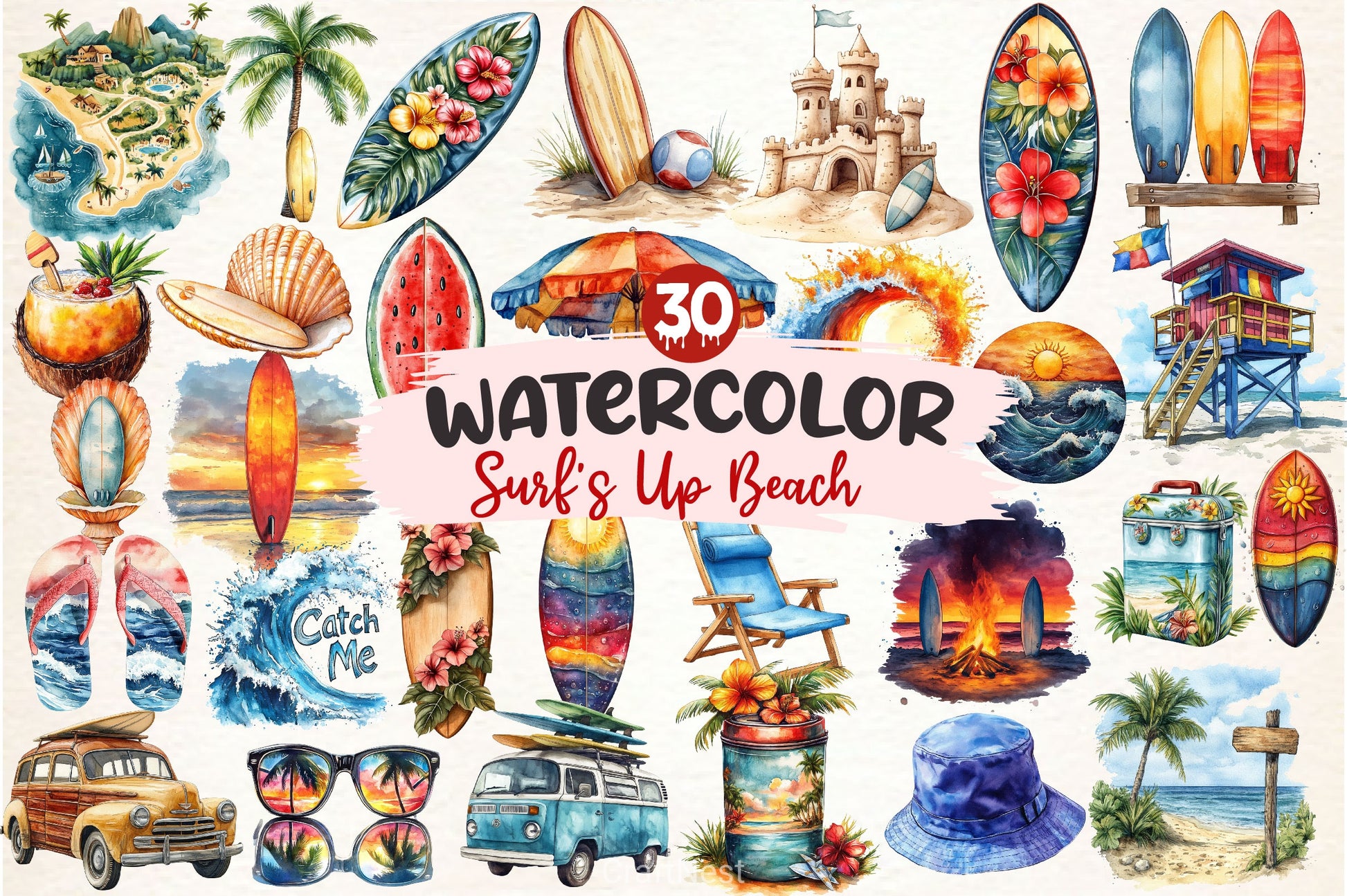 Surfs Up Beach Summer Clipart Bundle - CraftNest - Digital Crafting and Art