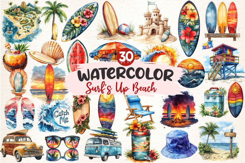 Surfs Up Beach Summer Clipart Bundle - CraftNest - Digital Crafting and Art