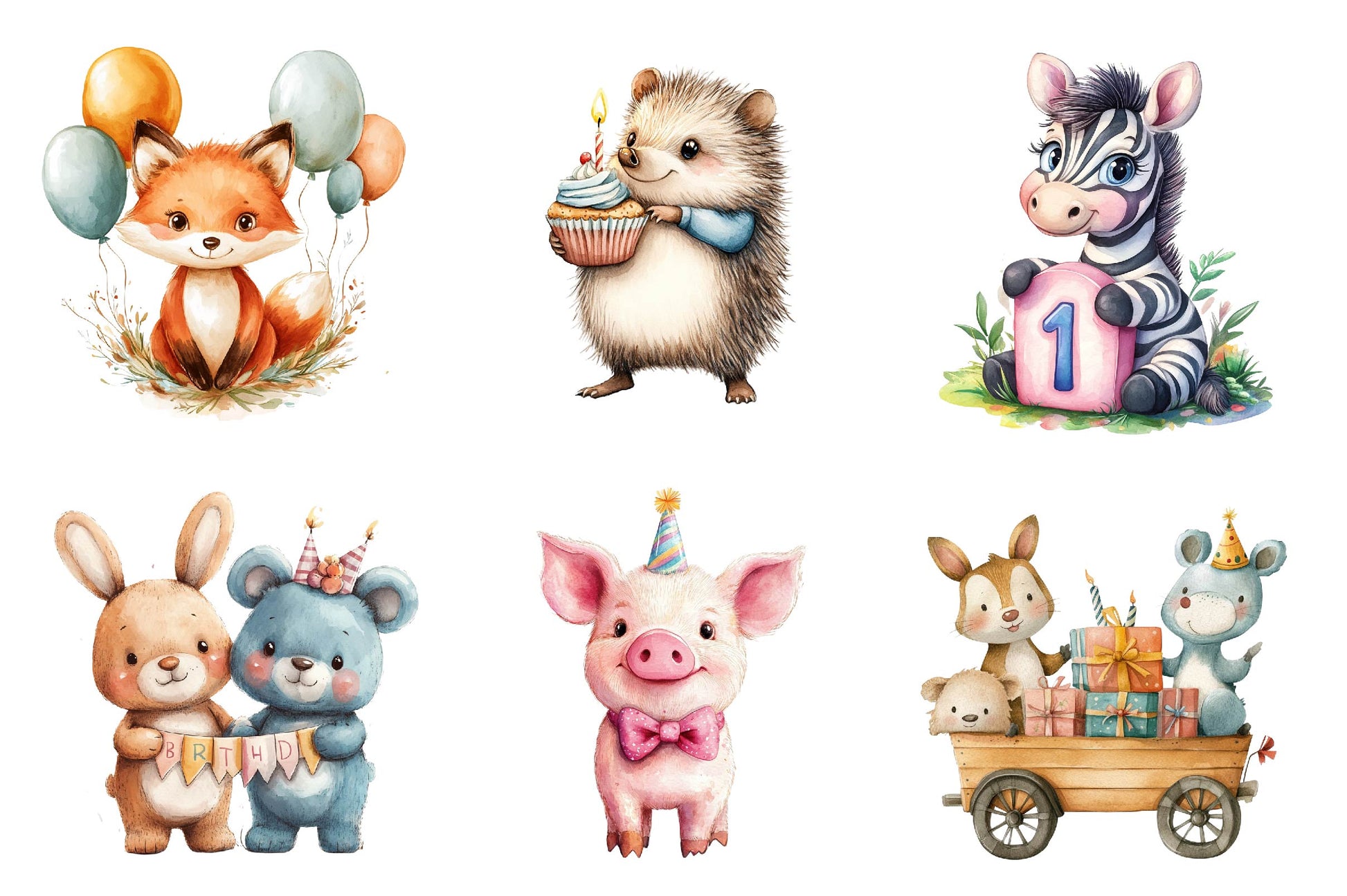Birthday Baby Animal Birthday Clipart Bundle - CraftNest - Digital Crafting and Art