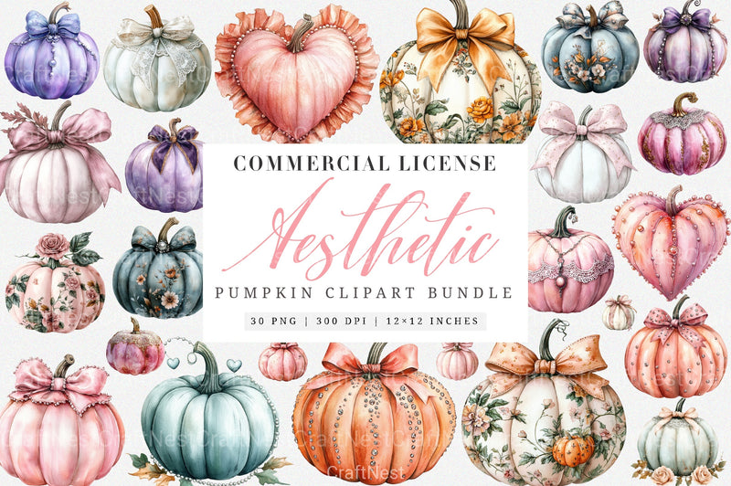 Aesthetic Coquette Pumpkin Clipart Bundle - CraftNest - Digital Crafting and Art
