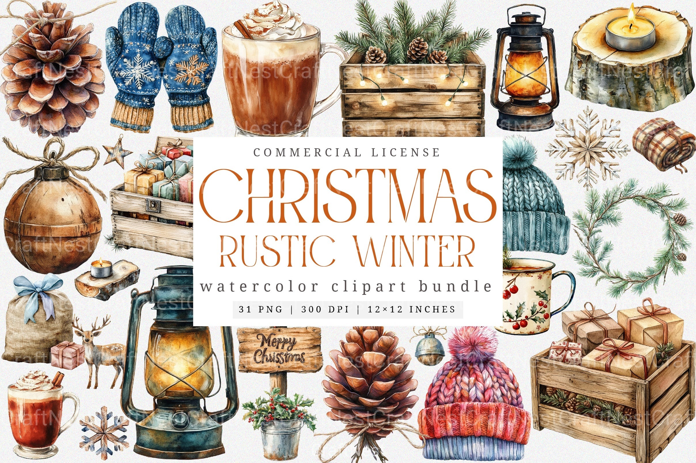 Rustic Winter Christmas Clipart Bundle 2 - CraftNest - Digital Crafting and Art