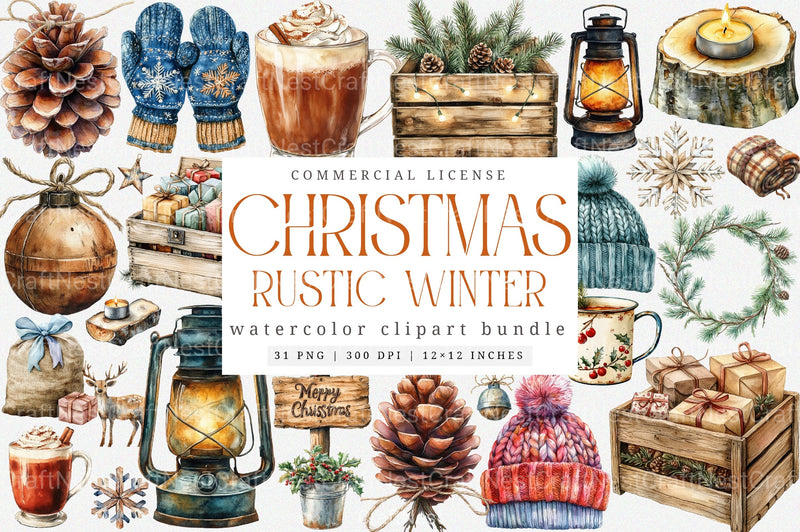 Rustic Winter Christmas Clipart Bundle 2 - CraftNest - Digital Crafting and Art