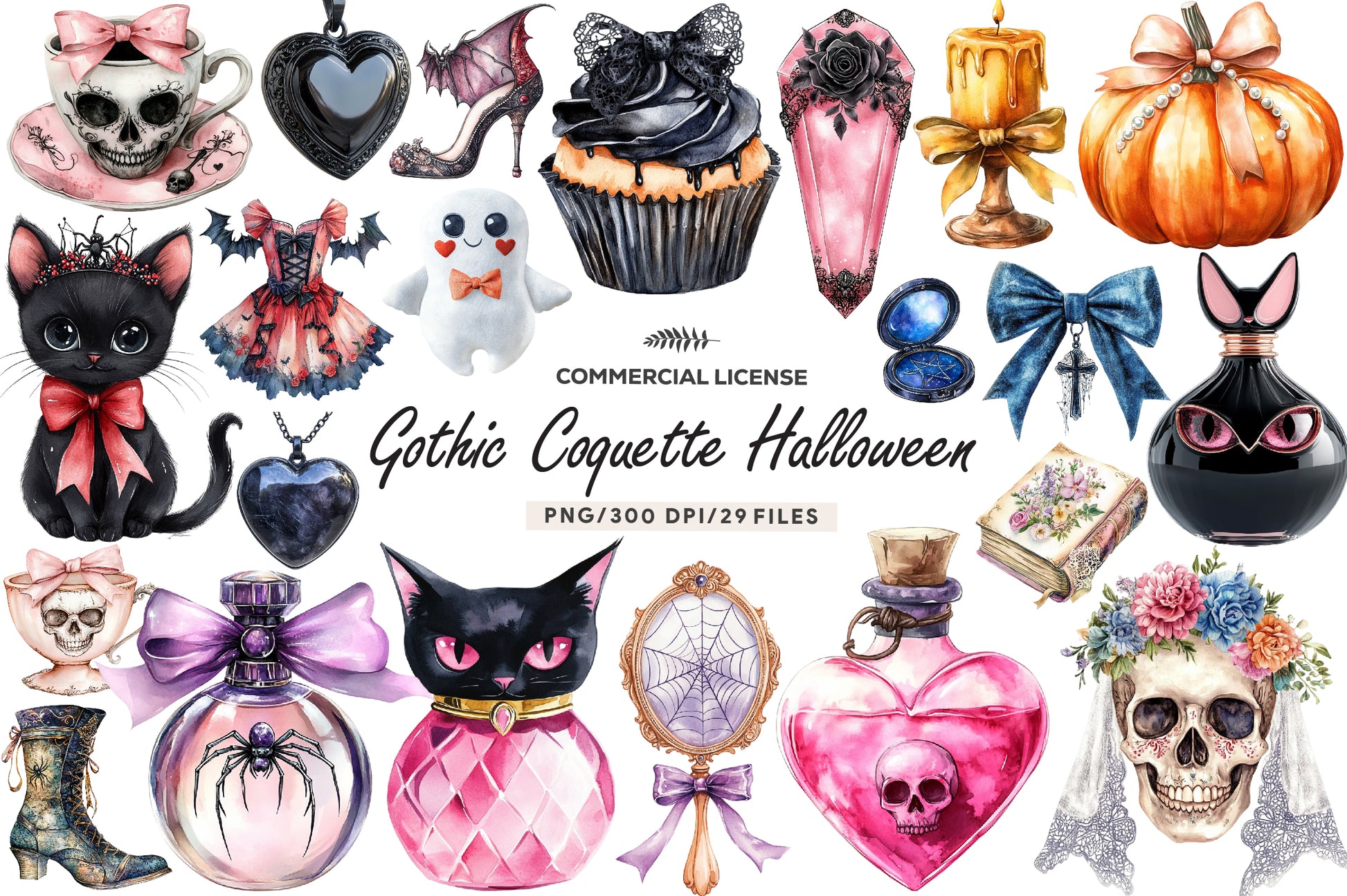 Gothic Coquette Halloween Clipart Bundle - CraftNest - Digital Crafting and Art