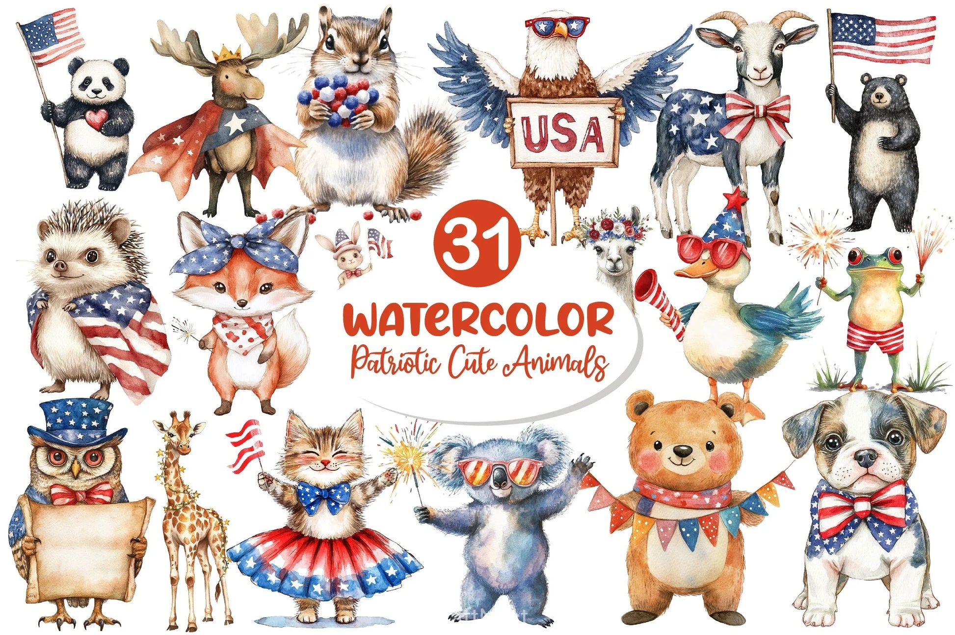 Patriotic Cute Animals Clipart Bundle - CraftNest - Digital Crafting and Art