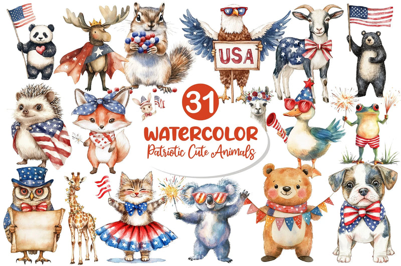 Patriotic Cute Animals Clipart Bundle - CraftNest - Digital Crafting and Art