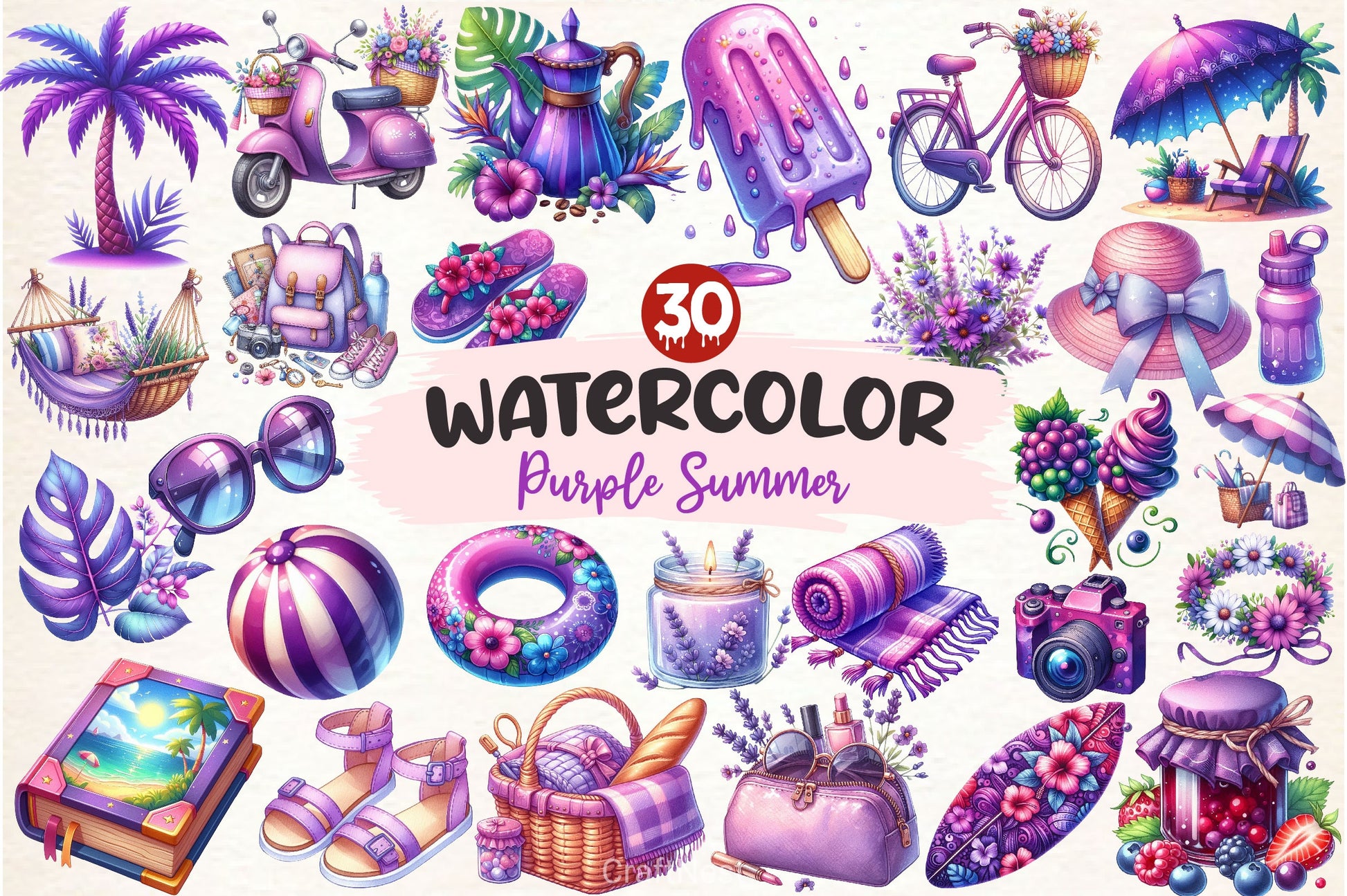 Purple Summer Clipart Bundle 4 - CraftNest - Digital Crafting and Art