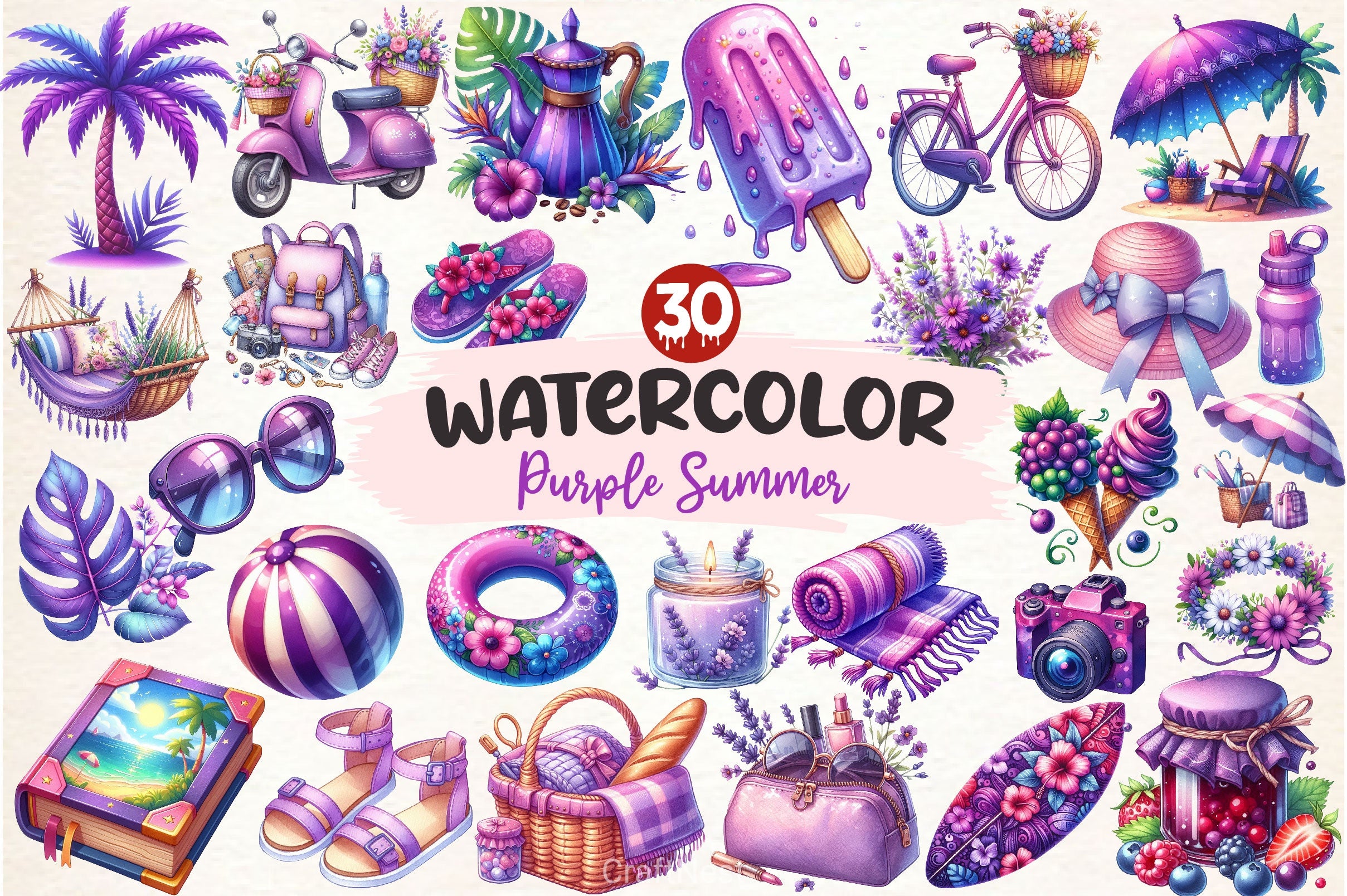 Purple Summer Clipart Bundle 4 - CraftNest - Digital Crafting and Art