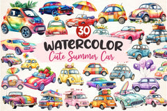 Rainbow Cute Summer Car Clipart Bundle - CraftNest - Digital Crafting and Art