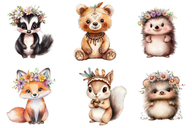 Boho Woodland Animal Baby Animals Clipart Bundle - CraftNest - Digital Crafting and Art