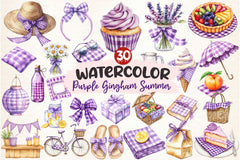 Purple Gingham Summer Clipart Bundle - CraftNest - Digital Crafting and Art