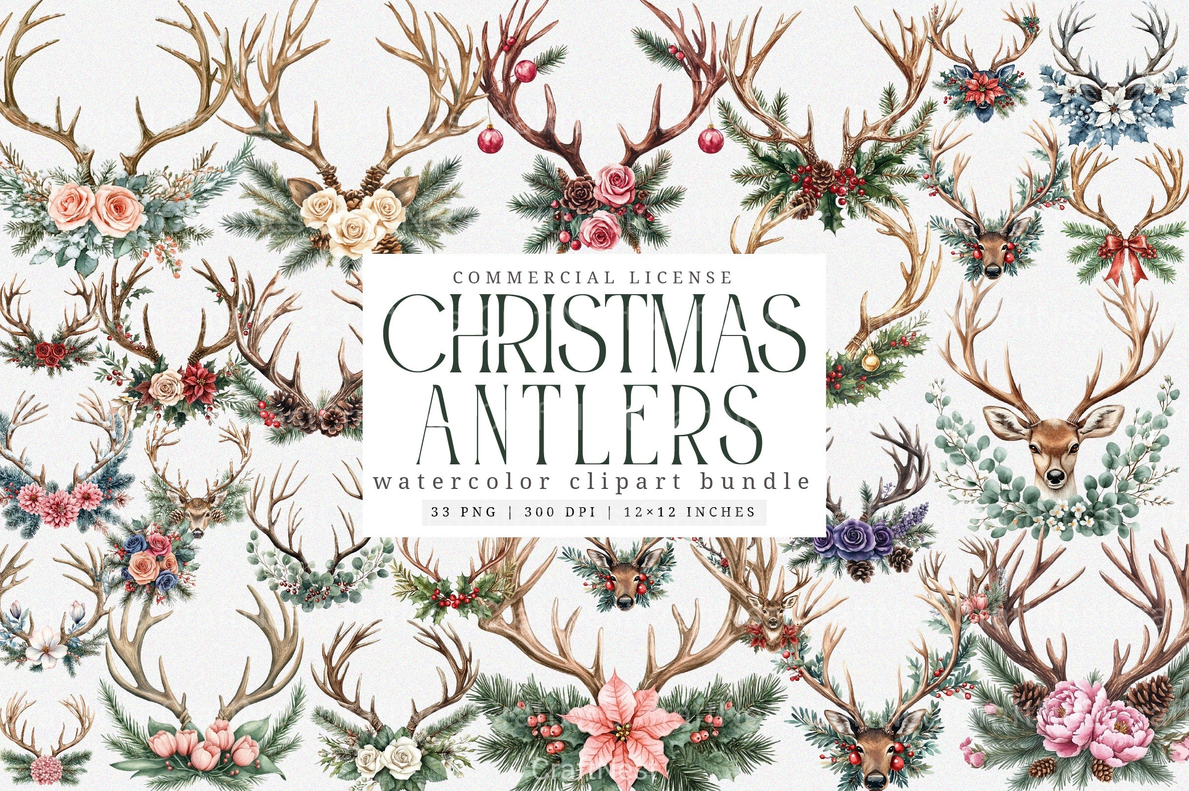 Christmas Antlers Clipart Bundle - CraftNest - Digital Crafting and Art