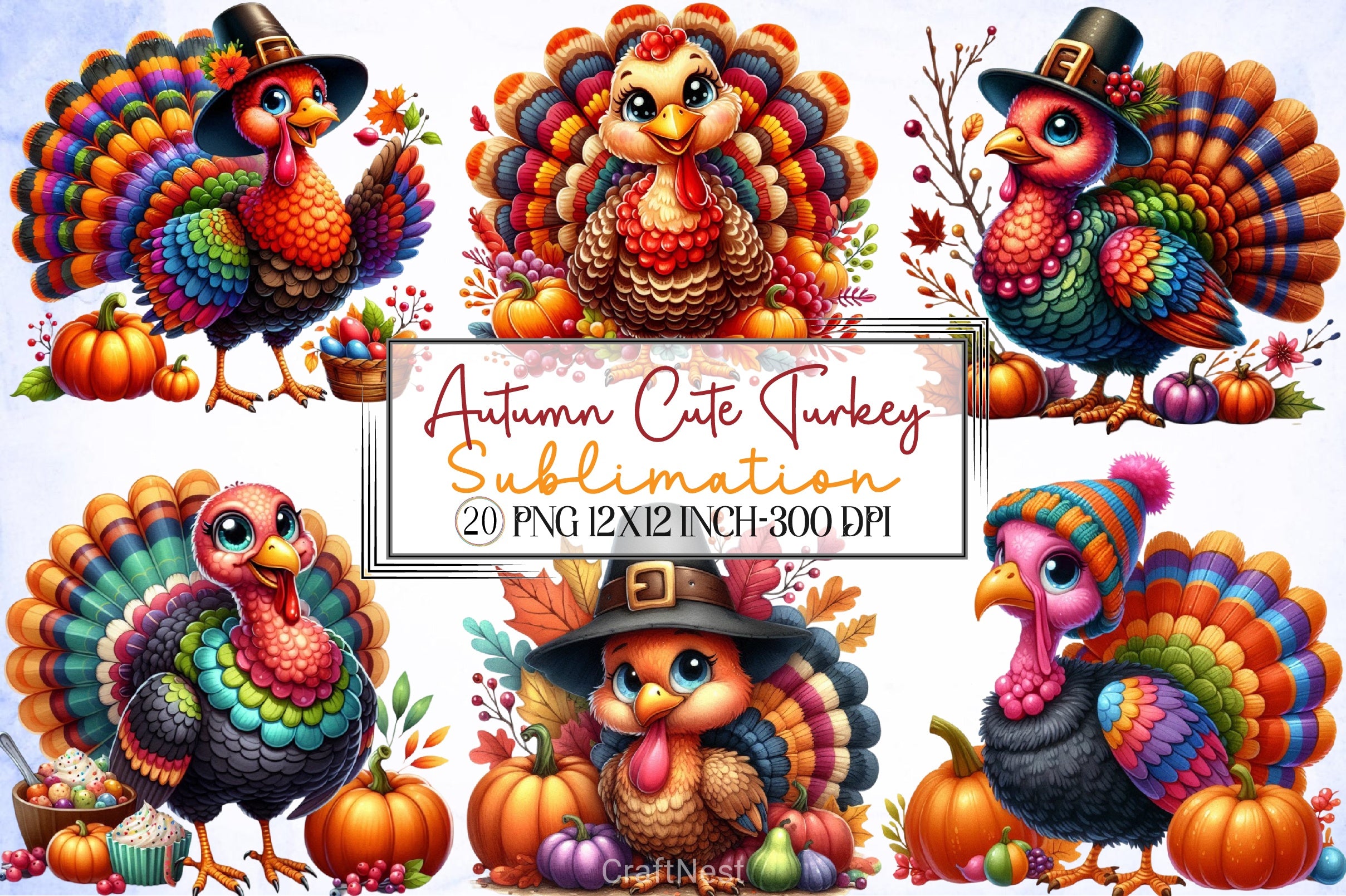 Autumn Turkey Clipart Bundle - CraftNest - Digital Crafting and Art