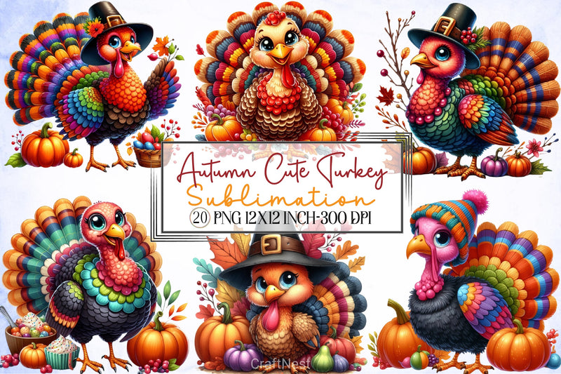 Autumn Turkey Clipart Bundle - CraftNest - Digital Crafting and Art