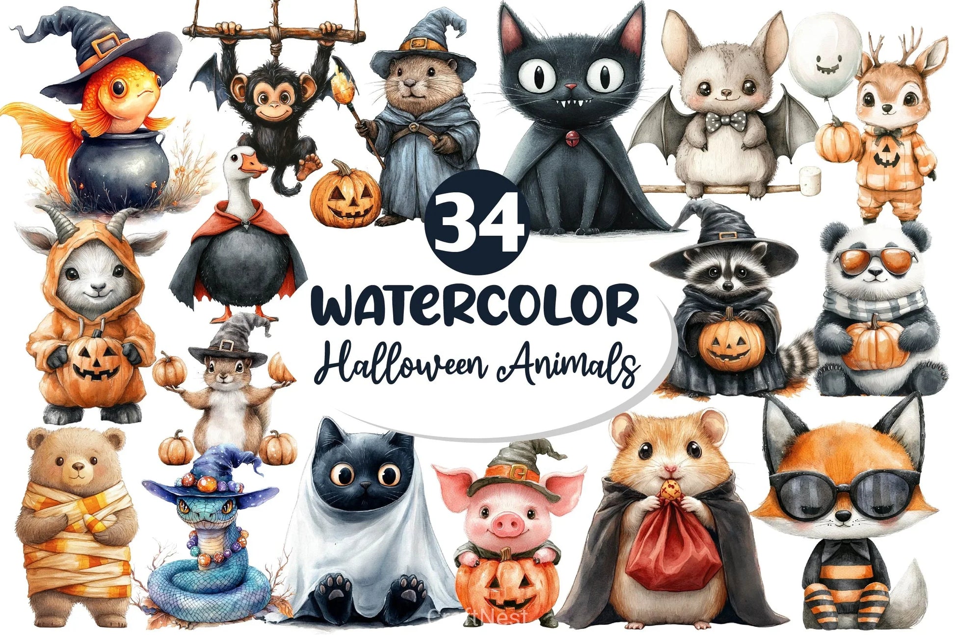Quirky Halloween Animals Clipart Bundle - CraftNest - Digital Crafting and Art