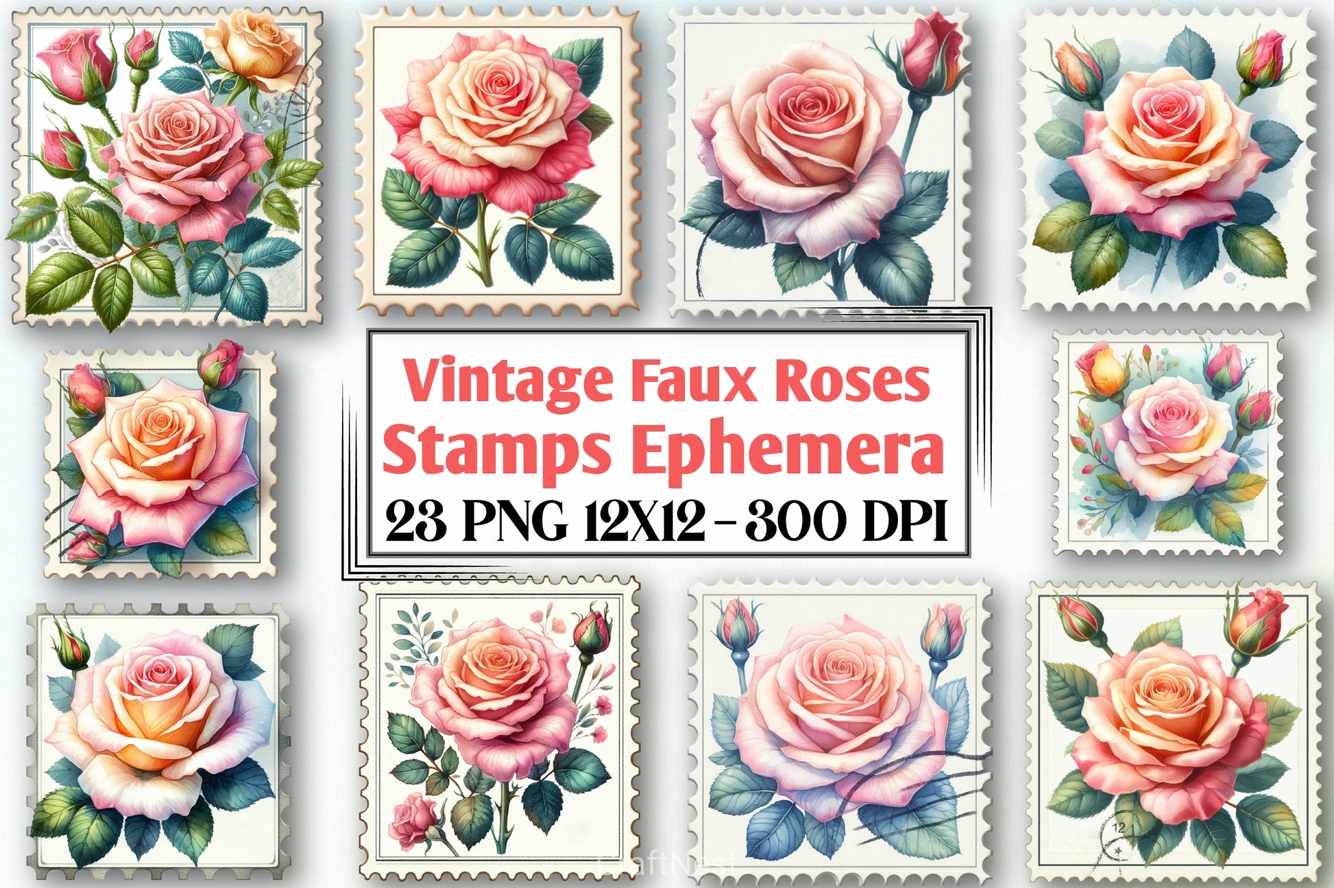 Vintage Faux Roses Stamps Clipart Bundle - CraftNest - Digital Crafting and Art