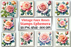 Vintage Faux Roses Stamps Clipart Bundle - CraftNest - Digital Crafting and Art