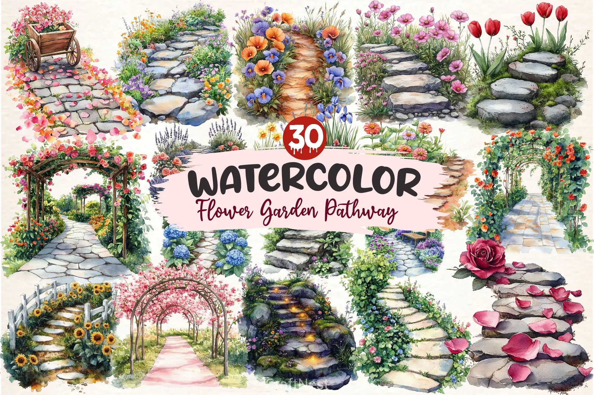 Flower Garden Pathway Clipart Bundle - CraftNest - Digital Crafting and Art