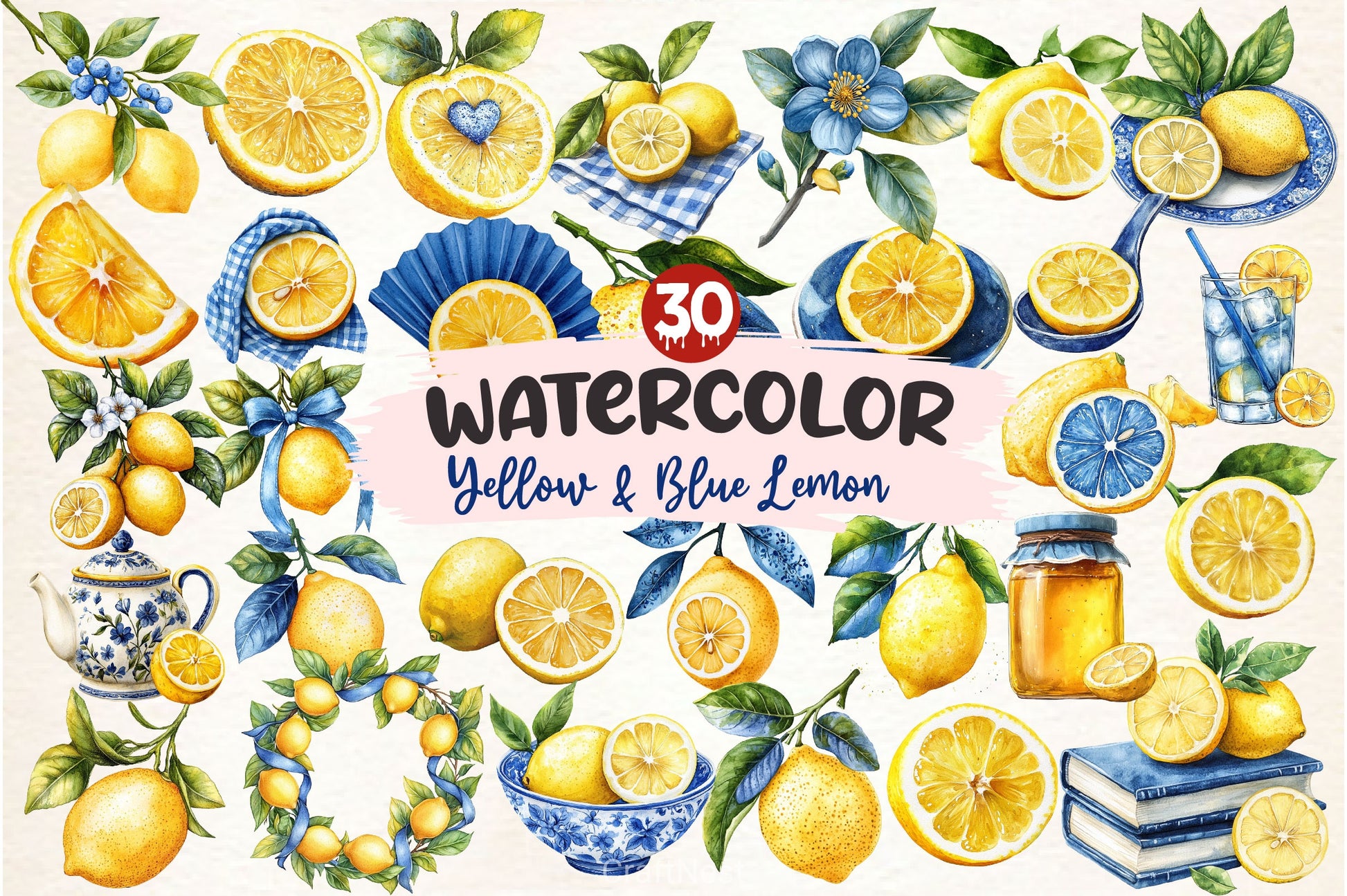 Yellow Blue Lemon Clipart Bundle - CraftNest - Digital Crafting and Art