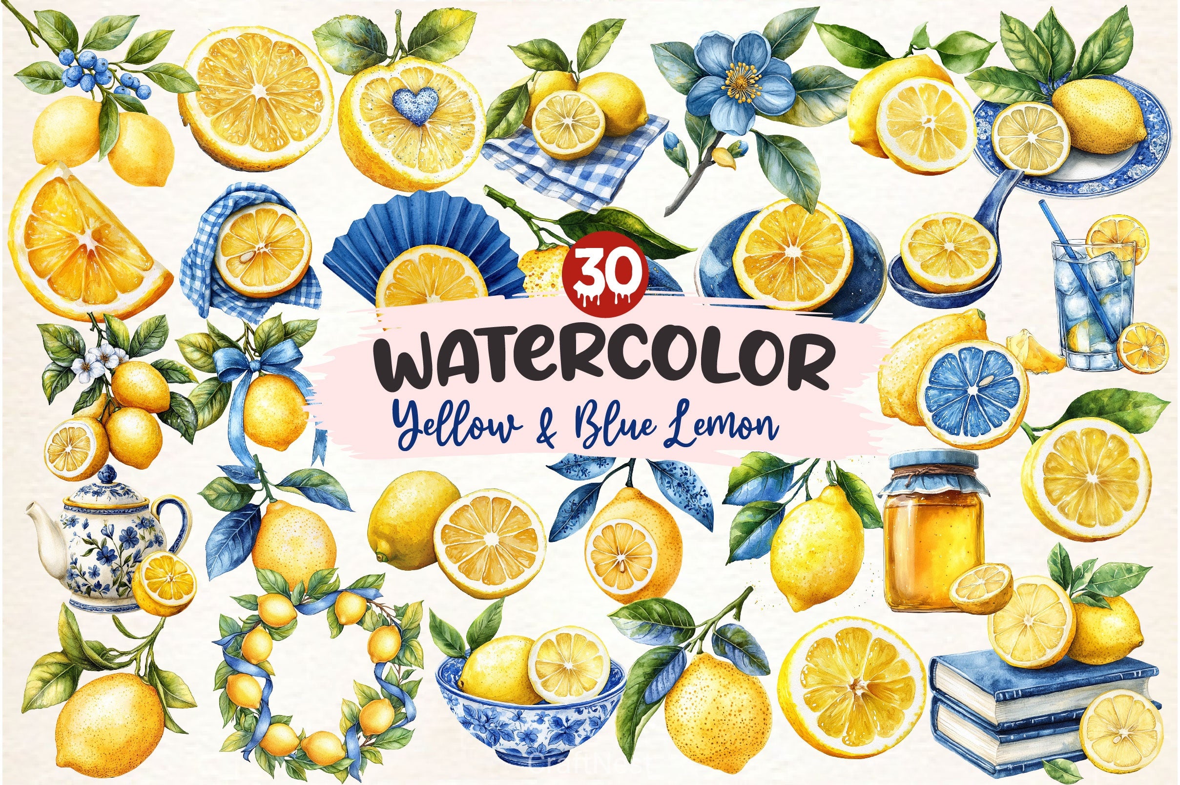 Yellow Blue Lemon Clipart Bundle - CraftNest - Digital Crafting and Art
