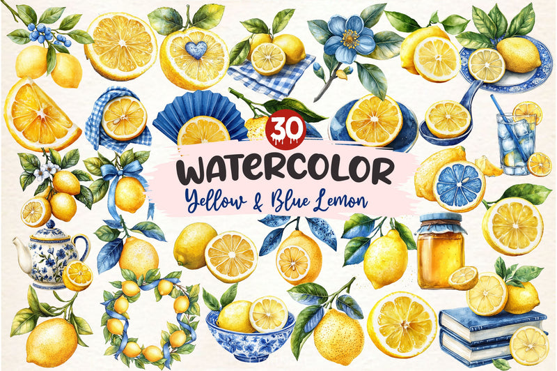 Yellow Blue Lemon Clipart Bundle - CraftNest - Digital Crafting and Art