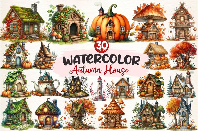 Whimsical Autumn House Clipart Bundle 2 - CraftNest - Digital Crafting and Art