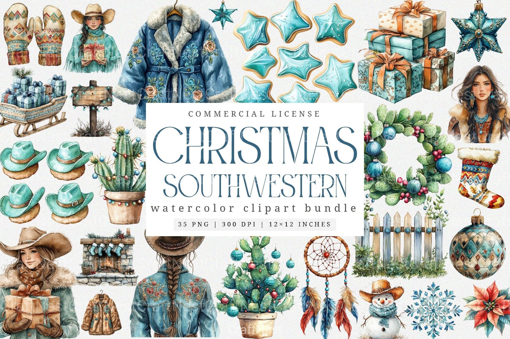 Southwestern Christmas Clipart Bundle: Rustic Holiday Art for Crafts & Design - CraftNest - Digital Crafting and Art