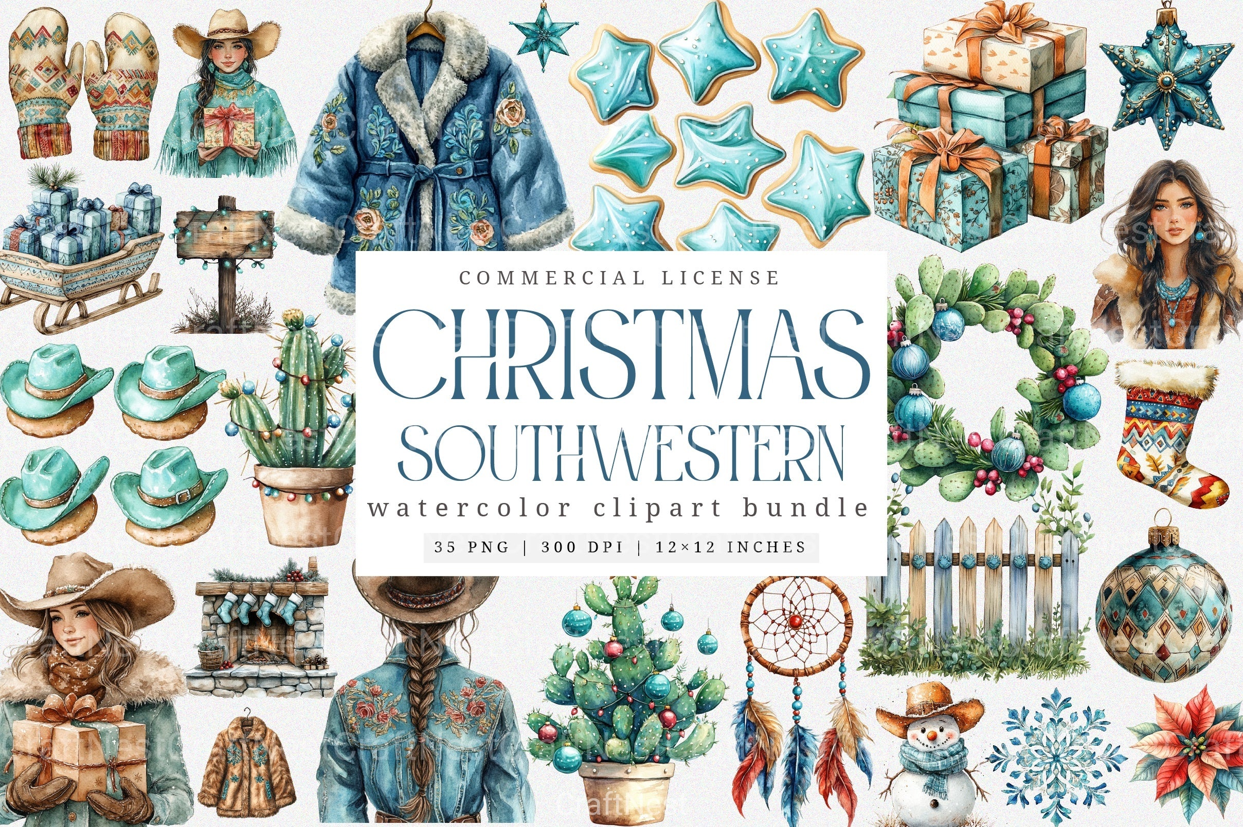 Southwestern Christmas Clipart Bundle: Rustic Holiday Art for Crafts & Design - CraftNest - Digital Crafting and Art