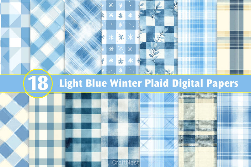 Light Blue Winter Plaid Digital Papers - CraftNest - Digital Crafting and Art