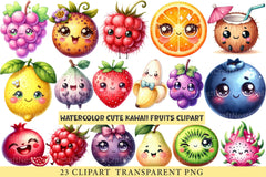 Cute Kawaii Fruits Clipart - CraftNest - Digital Crafting and Art